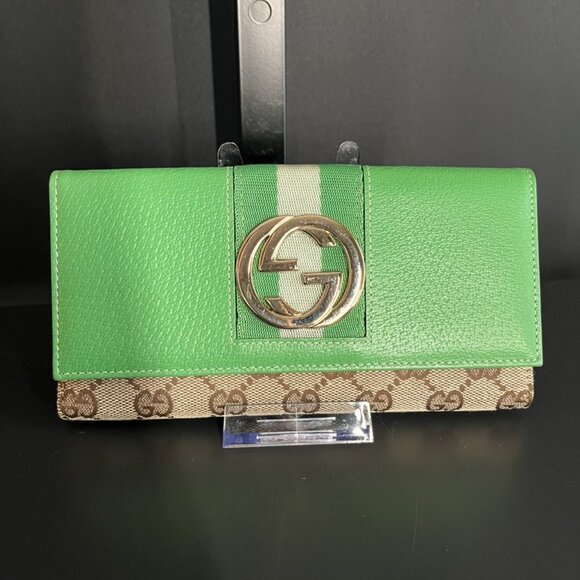 Gucci Continental Wallet Web Green Interlocking GG - Picture 1 of 7